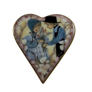 P Buckley Moss Apple Blossom Love‎ Heart Pin Pendant Anna Perenna 1998